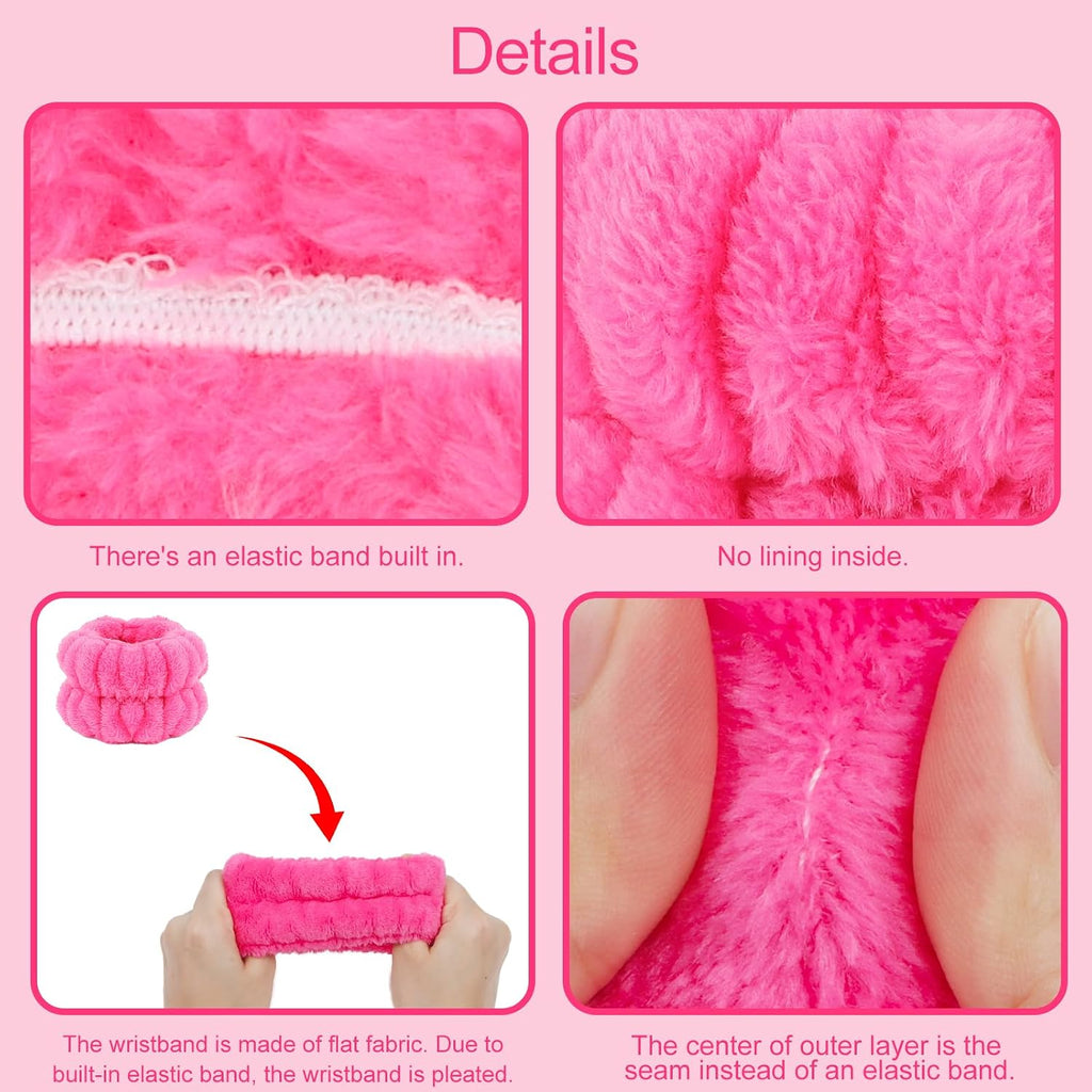 Pink Rose Red Spa Headband And Wristband Set Skincare Headband For Washing Face Hair Claw Clips For Thick Hair Cute