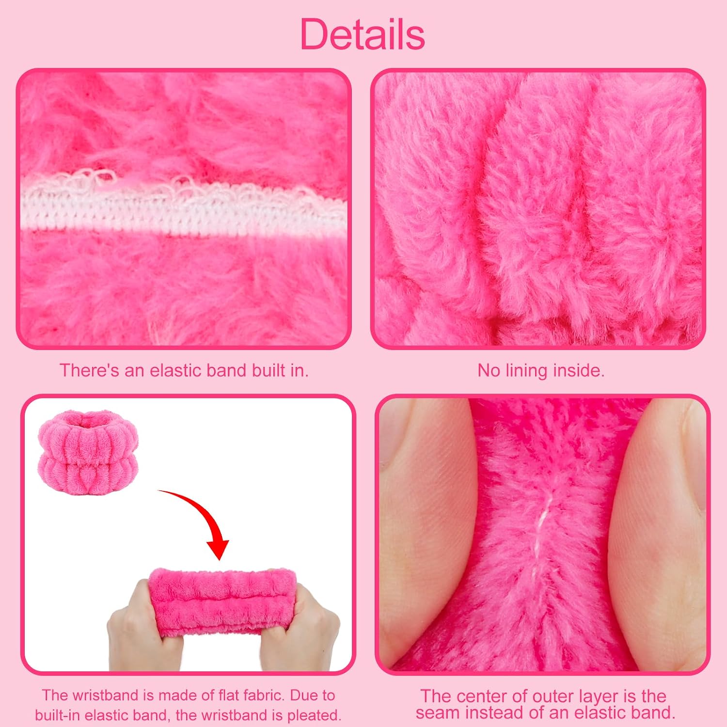 Pink Rose Red Spa Headband And Wristband Set Skincare Headband For Washing Face Hair Claw Clips For Thick Hair Cute