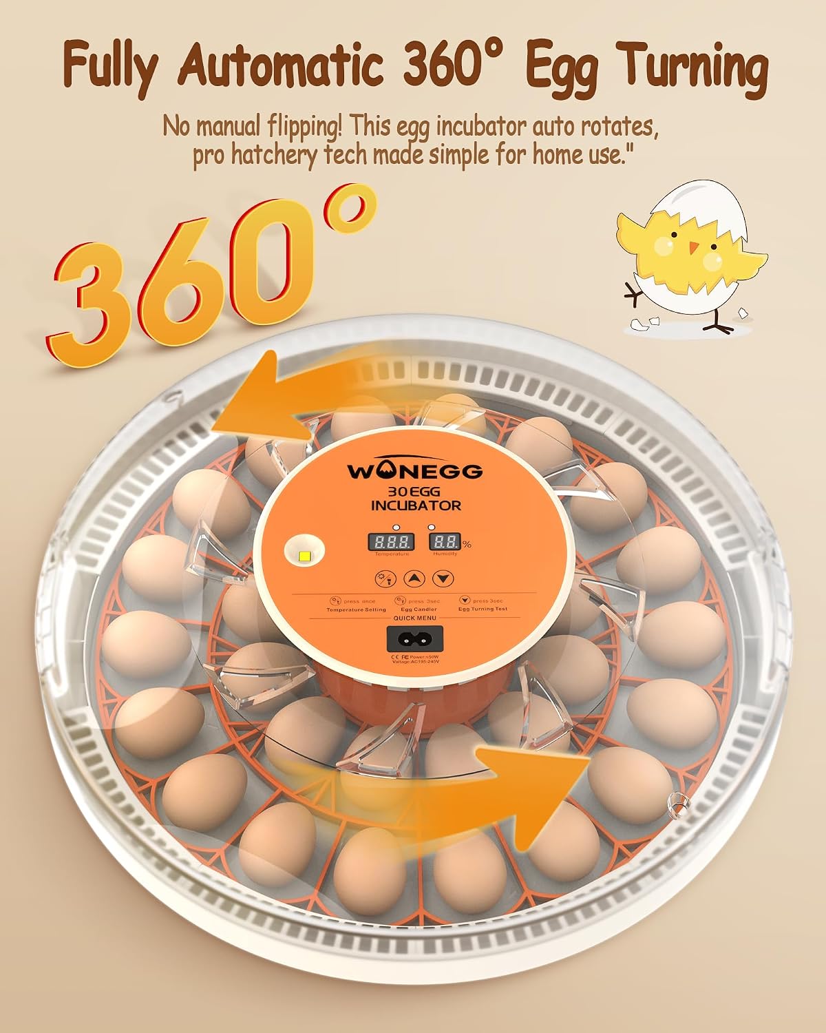 30 Egg Incubator, Incubators for Hatching Eggs with Auto Egg Turner, Automatic Temperature Control, LED Candle Light