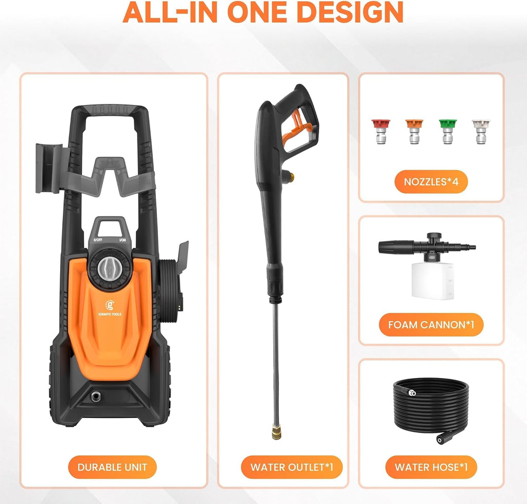 Electric Pressure Washer, 2400 PSI 2.3 GPM with 4 Quick-Connect Nozzles, 20FT Hose & Foam Cannon, Powerful Washer for