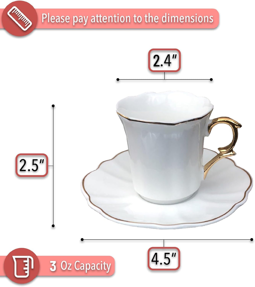 BTaT- Porcelain Espresso Cups Set, 3 oz, 6 Set, Small Coffee Mugs