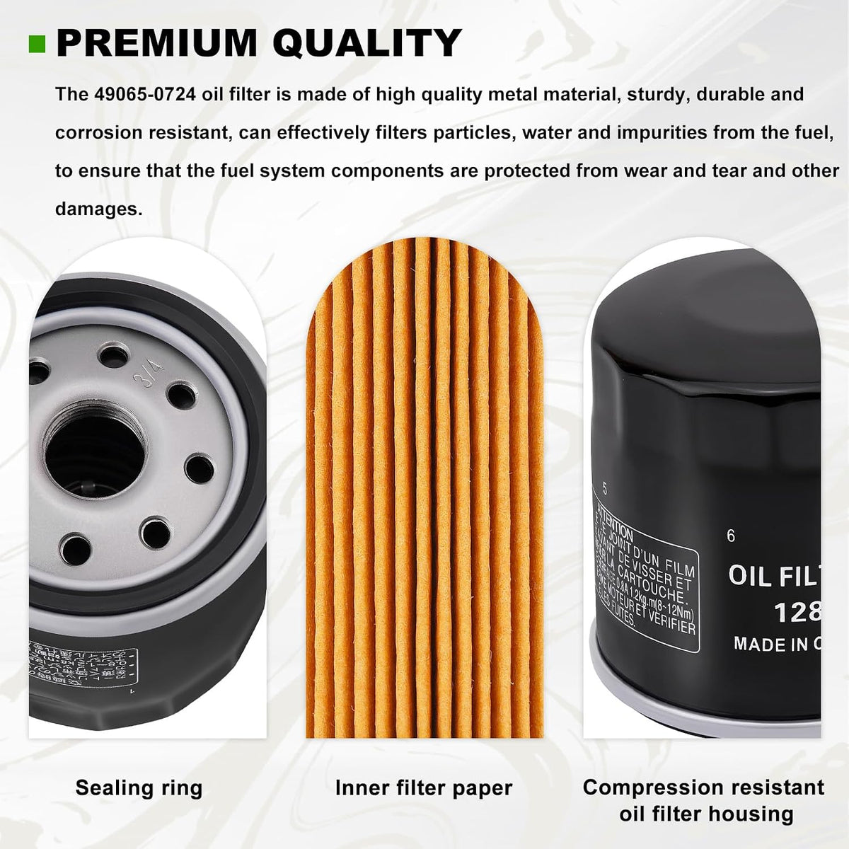 49065-0724 Oil Filter Fits 49065-7010 AM107423 49065-0734, 4Pack