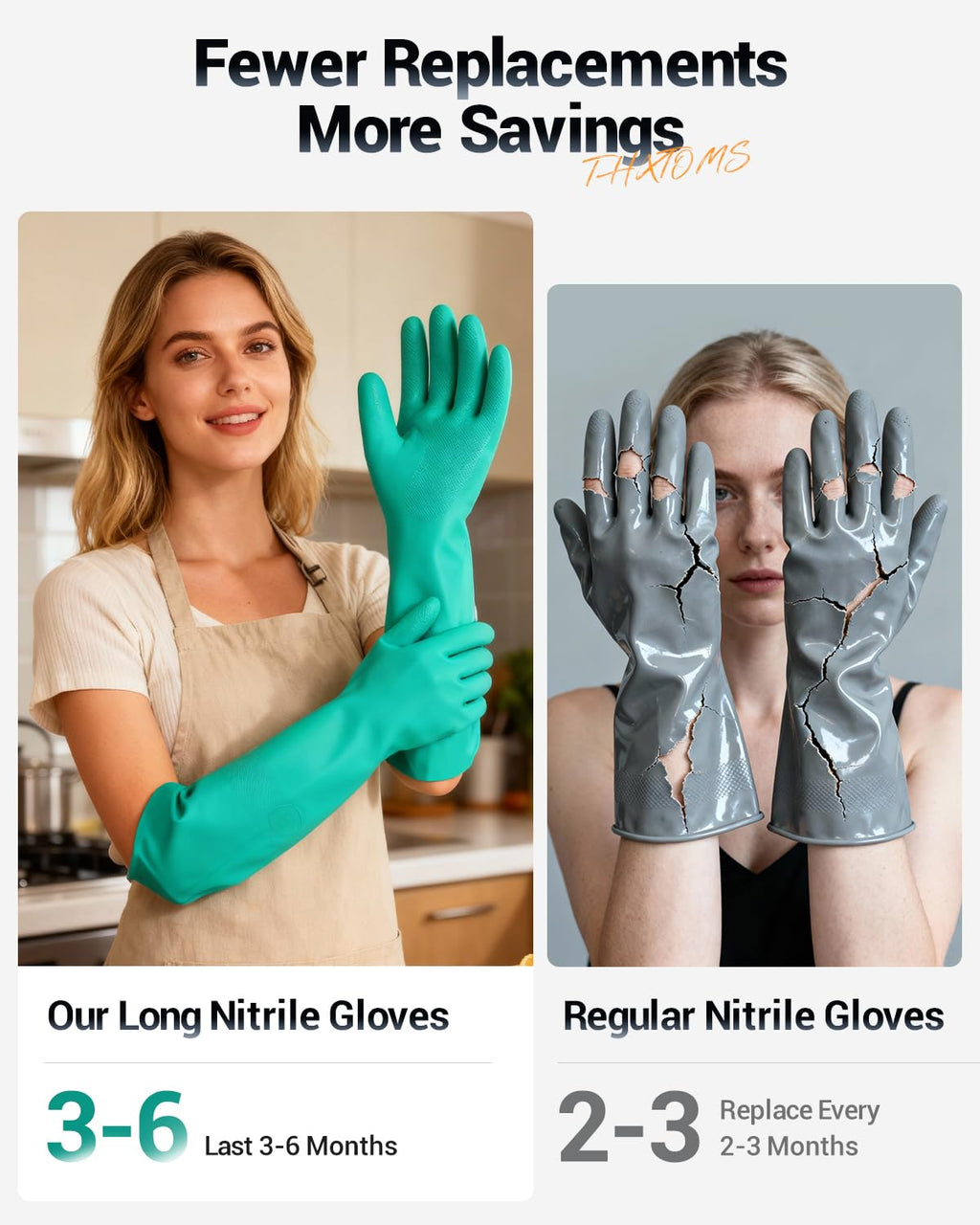 18" Nitrile Chemical Resistant Gloves, Heavy Duty, L, 3Pairs