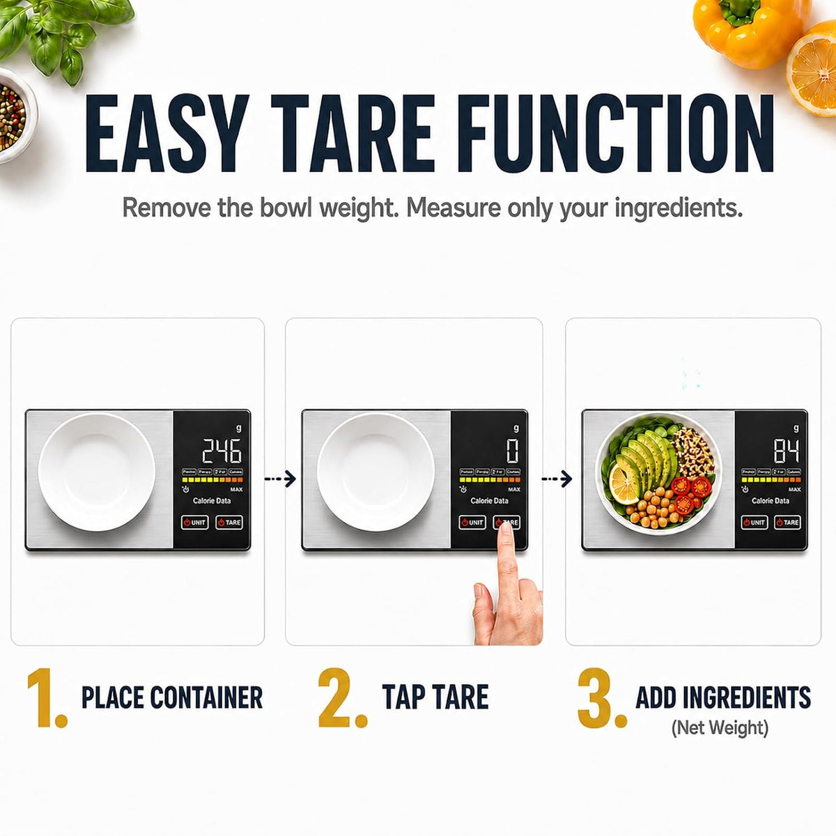 Smart Nutrition Food Scale with App - 1g Precision Digital Kitchen Scale, Tracks Calories & 24 Nutrients, Macros, Fat