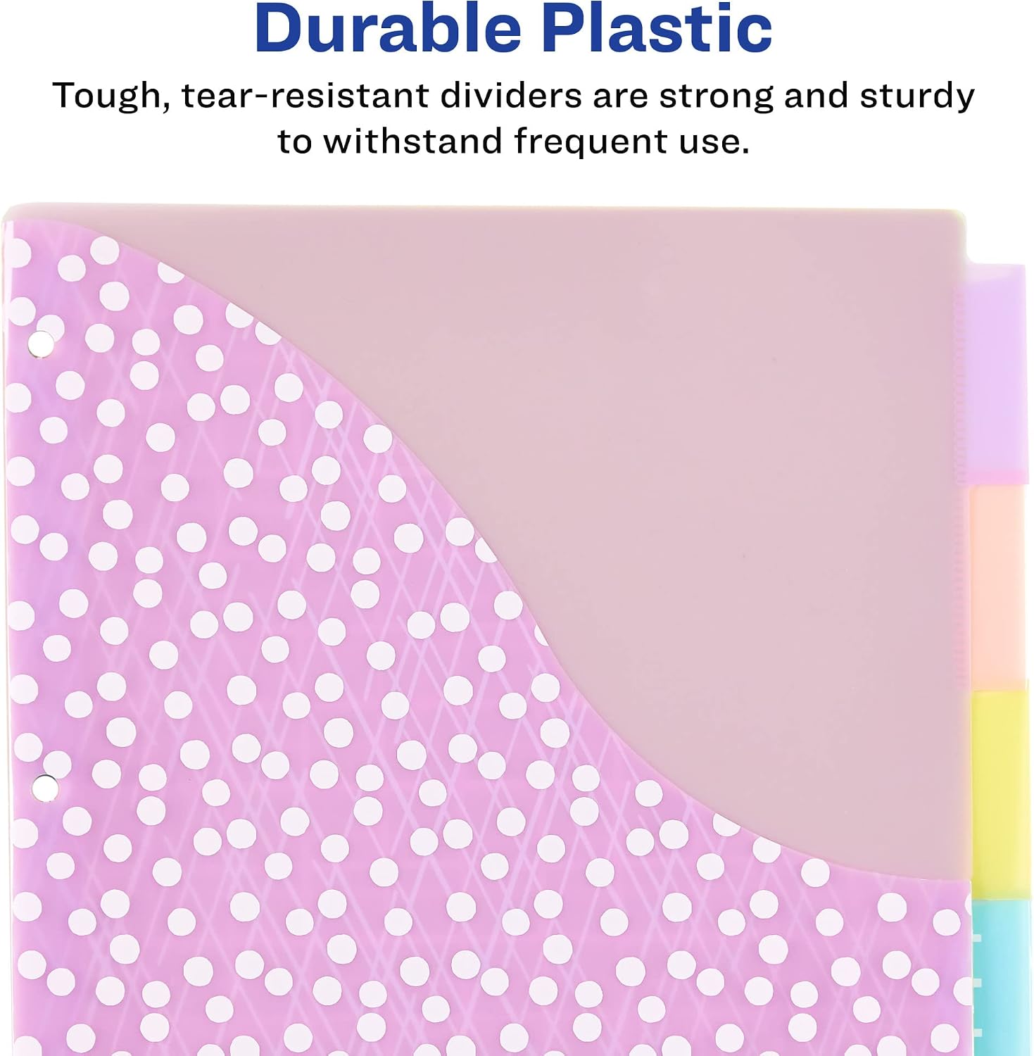 Dividers for 3 Ring Binders, 5 Tab Plastic Binder Dividers, Pockets, Insertable Big Tabs, Pastel Classic Designs