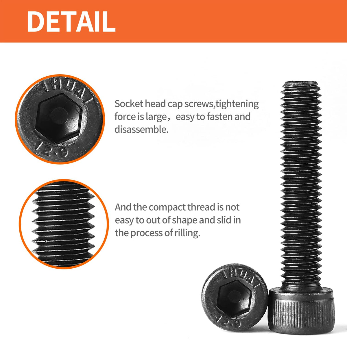 M5-0.8 x 10mm Hex Socket Head Cap Screws Bolts 12.9 Grade Alloy Steel, Black Oxide Finish, Metric Allen Hex Drive, Machine Fully Threaded 100PCS