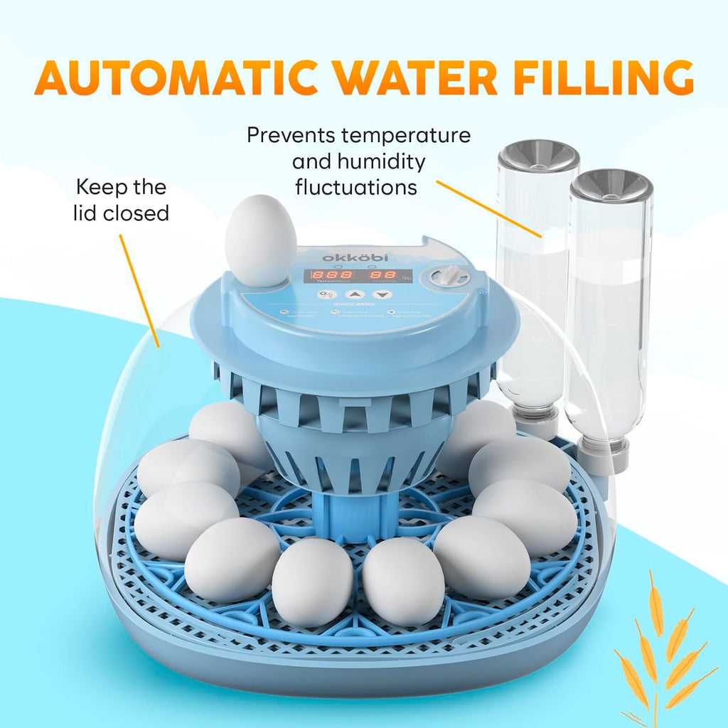 12 Egg Incubator with Automatic Egg Turning and Humidity Control – Egg Incubators for Hatching Eggs – Egg Candler