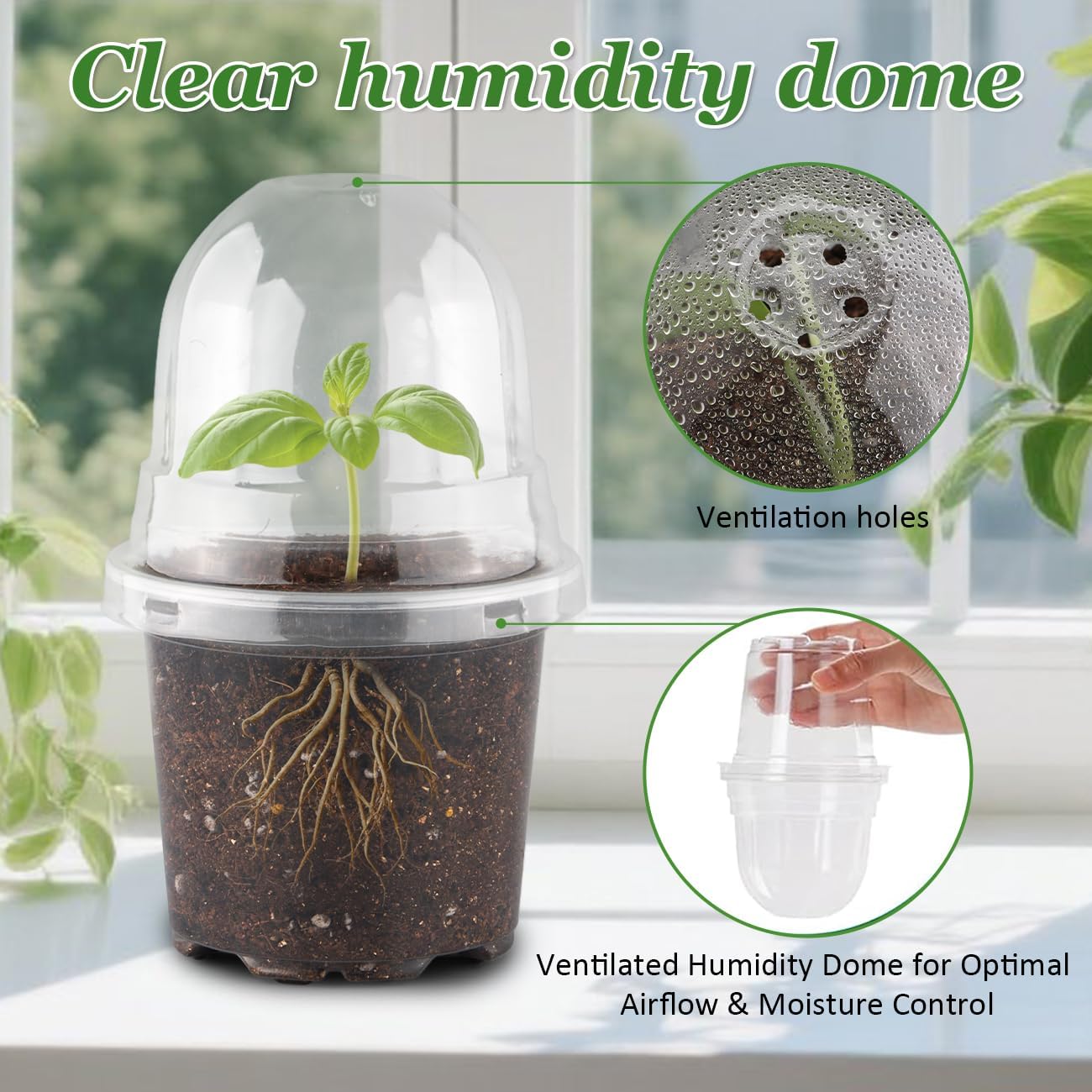 60 Pack Clear Nursery Pots with Humidity Domes, 4 Inch Plastic Plant Pots with Drainage Holes for Seedlings