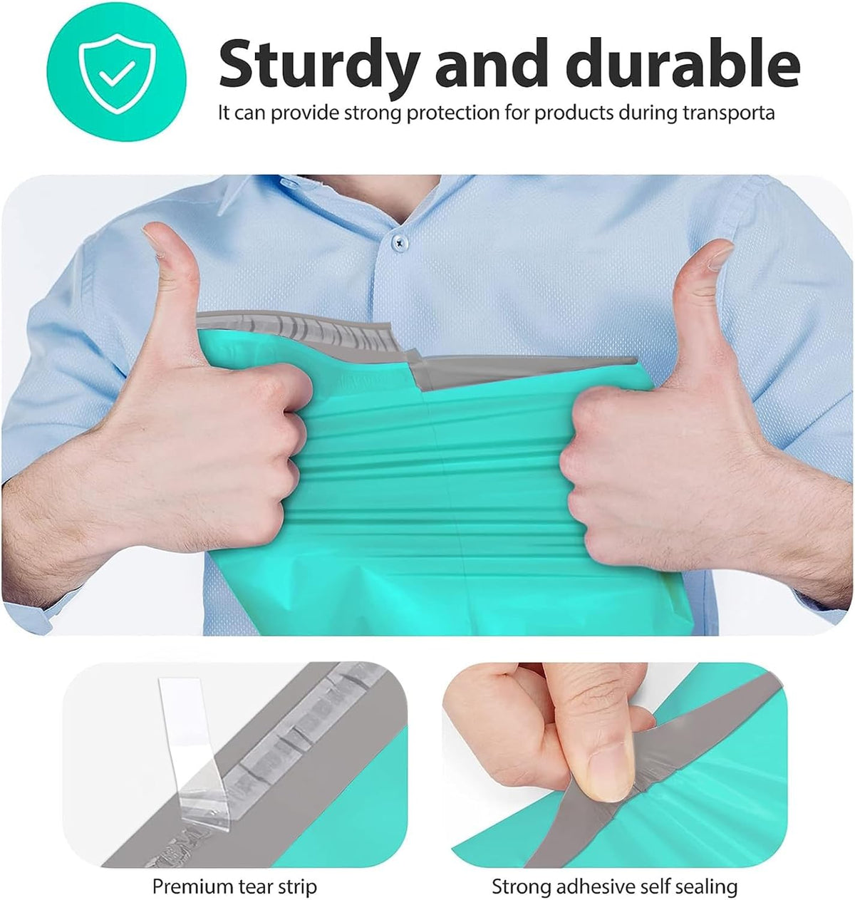Poly Mailers 12x15.5" 200pcs,Durable Shipping Bags for Clothing,Teal