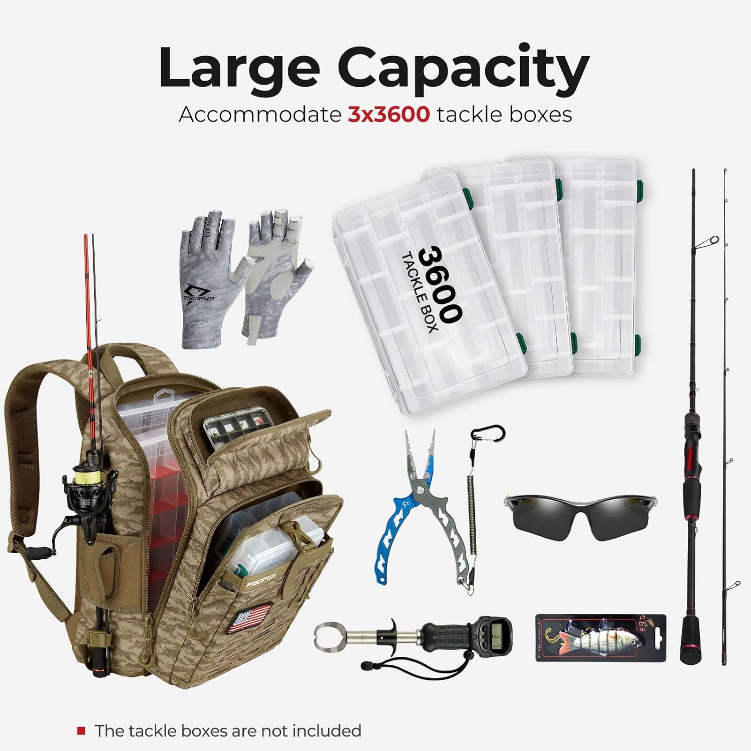 Fishing Tackle Backpack, Rod & Gear Holder, Water-Resistant | 15L storage, breathable padding & adjustable shoulder