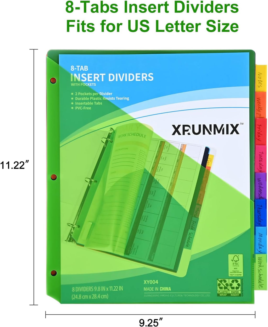 8-Tab Binder Dividers - Index Pockets Divider for 3 Ring Binders, 3-Hole Plastics Sheets Protectors for US Letter