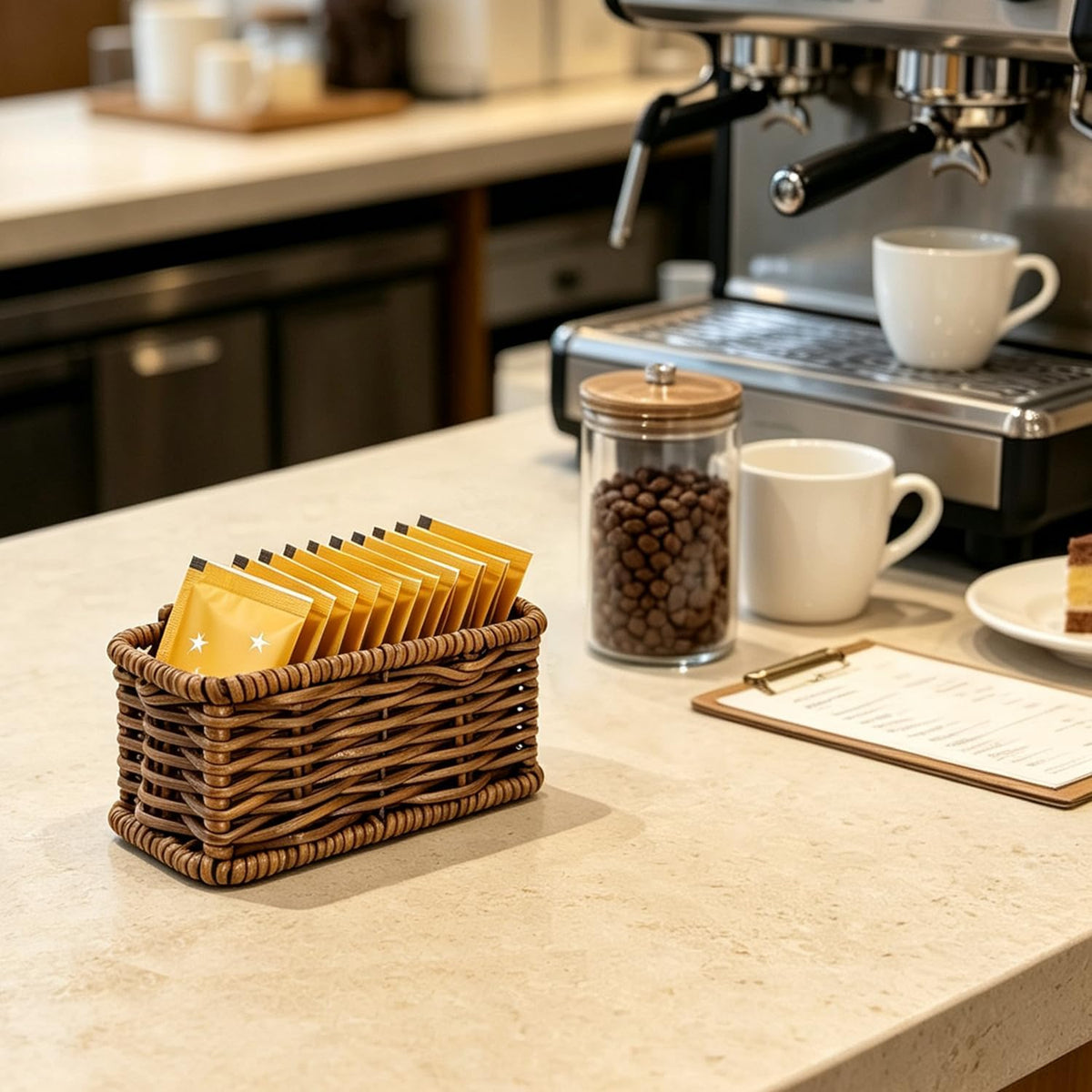 Sugar Packet Holder 4.9in Rattan-Style for Coffee Bar