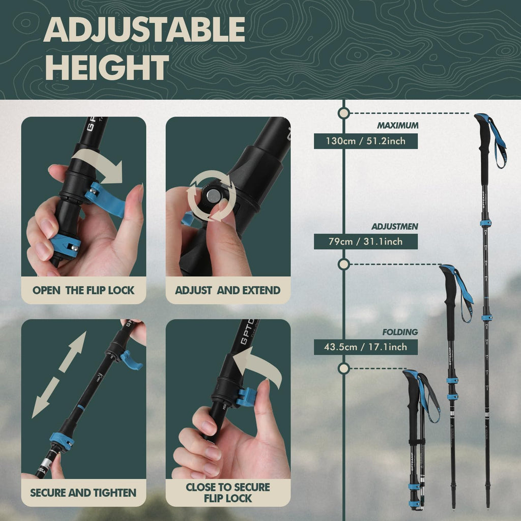 Aluminum Collapsible Trekking Poles with EVA Grips | Adjustable Hiking Poles, Ultralight Travel,Quick Locks