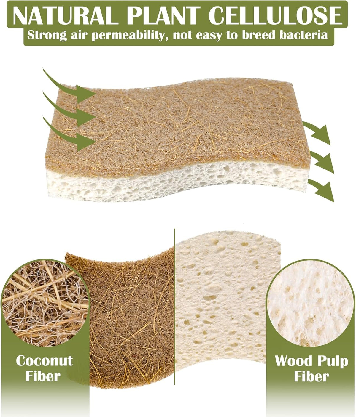 14 Pack Coconut Sponge with Cellulose, White
