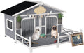 Dog House Outdoor, Wooden Dog Kennel Weatherproof with Porch, Openable Roof, Removable Bottom, Elevated Floor, Double