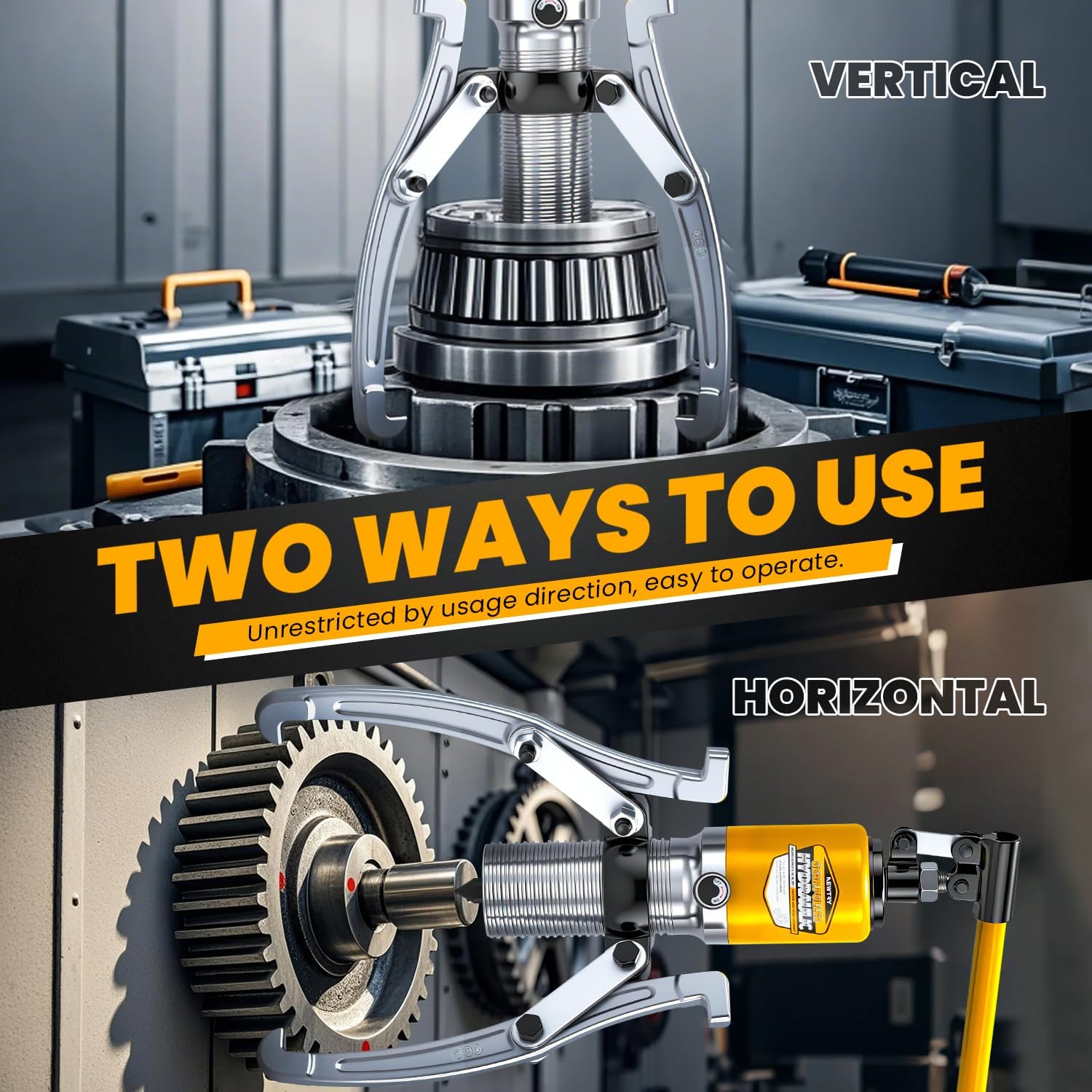 5 Ton Hydraulic Gear Puller Kit, Wheel Bearing Pulling Separator, 3 Jaw Puller, Vertically & Horizontally, w/Case