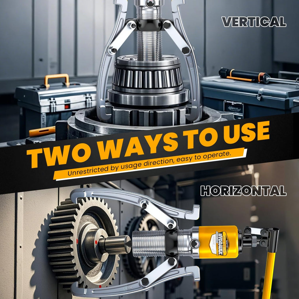 20 Ton Hydraulic Gear Puller Kit, Wheel Bearing Pulling Separator, 3 Jaw Puller, Vertically & Horizontally, w/Case