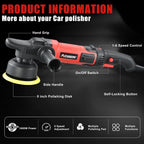 5 Inch Dual Action Polisher – 16mm Long Orbit Random Orbital Buffer with 6 Variable Speeds (1000-5500 RPM)