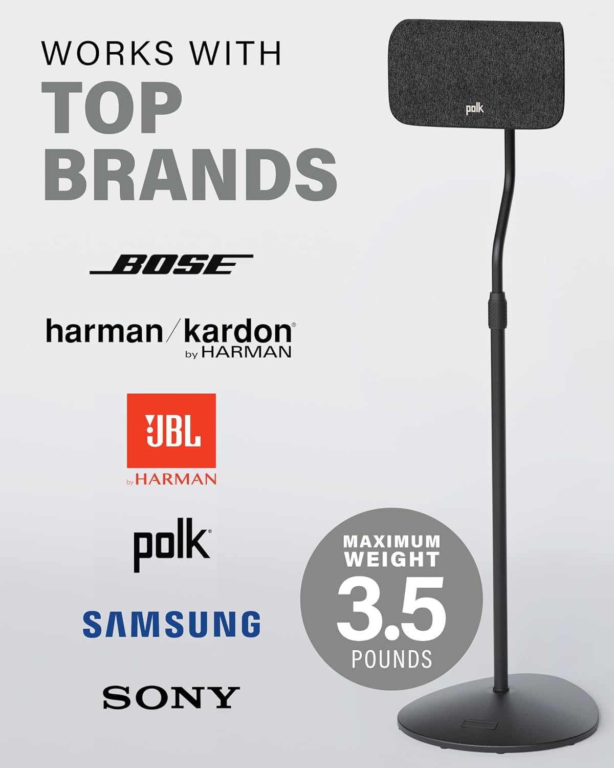 Speaker Stands Pair for Satellite & Bookshelf Speakers up to 3.5lbs – 10” Height Adjustment – Includes L-Shaped