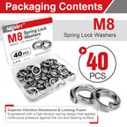 Neprift 40PCS M8 Spring Lock Washers, Stainless Steel Split Washers