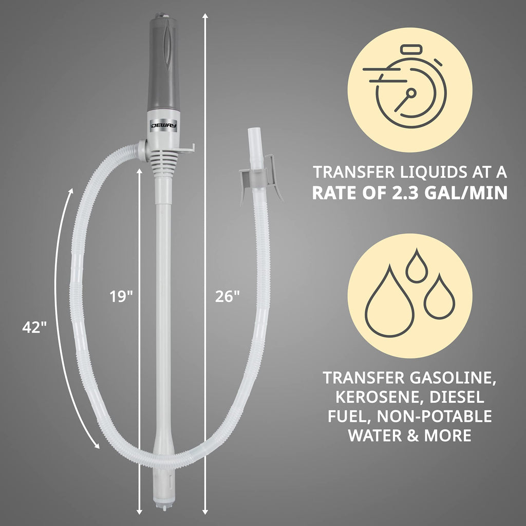 Deway Fuel Transfer Pump WAYPUMP07, D Battery, Extra Long Hose, Gray, Large