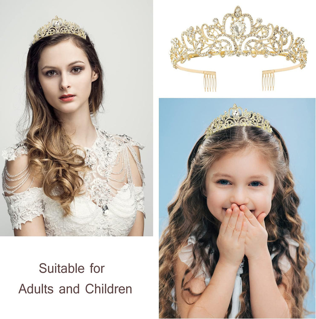 Gold Prom Queen Tiara Crown for Women, Happy Birthday Flower Crown Sash, Party Favors Supplies, Cake Toppers