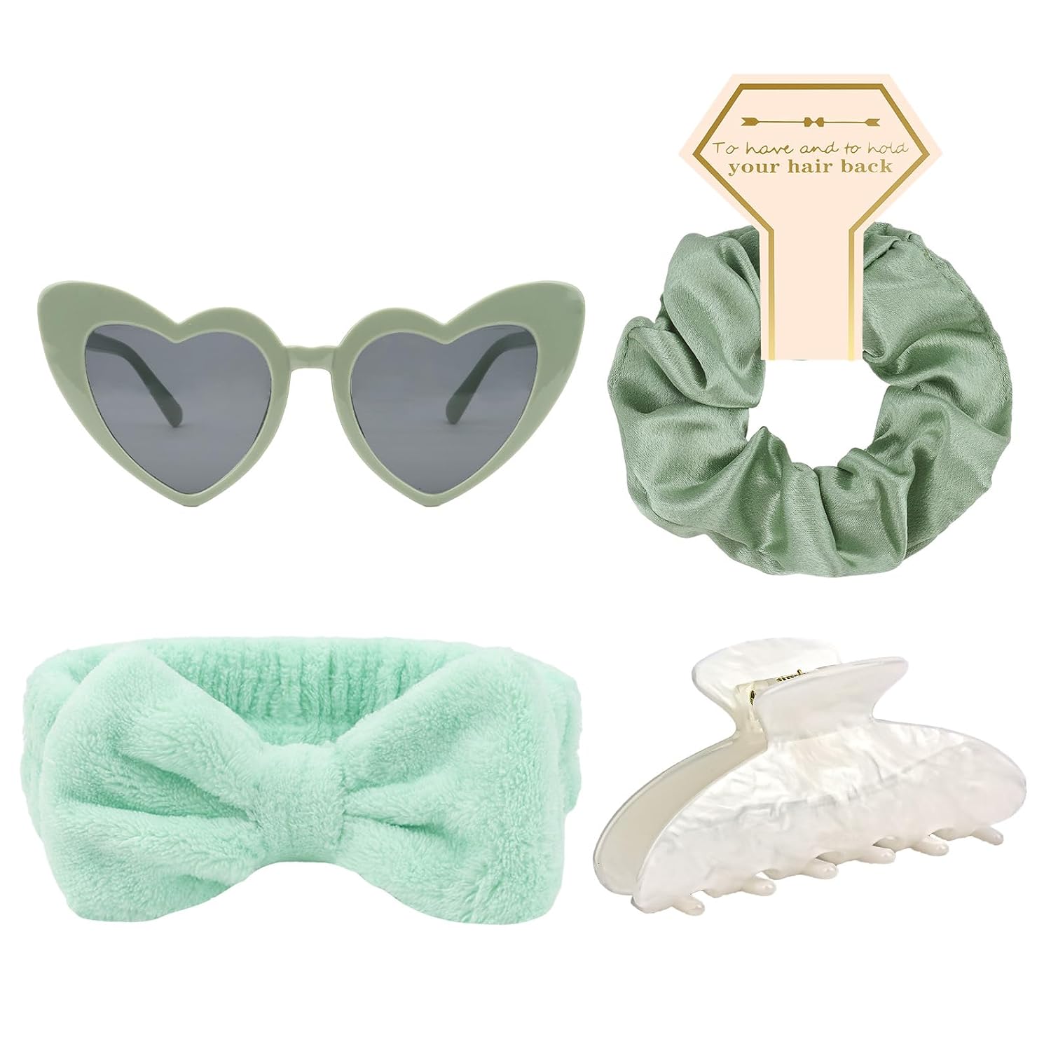4PCS Bridesmaid Proposal Gifts Satin Hair Scrunchies Heart Sunglasses Spa Headband Acrylic Claw Clips Bachelorette