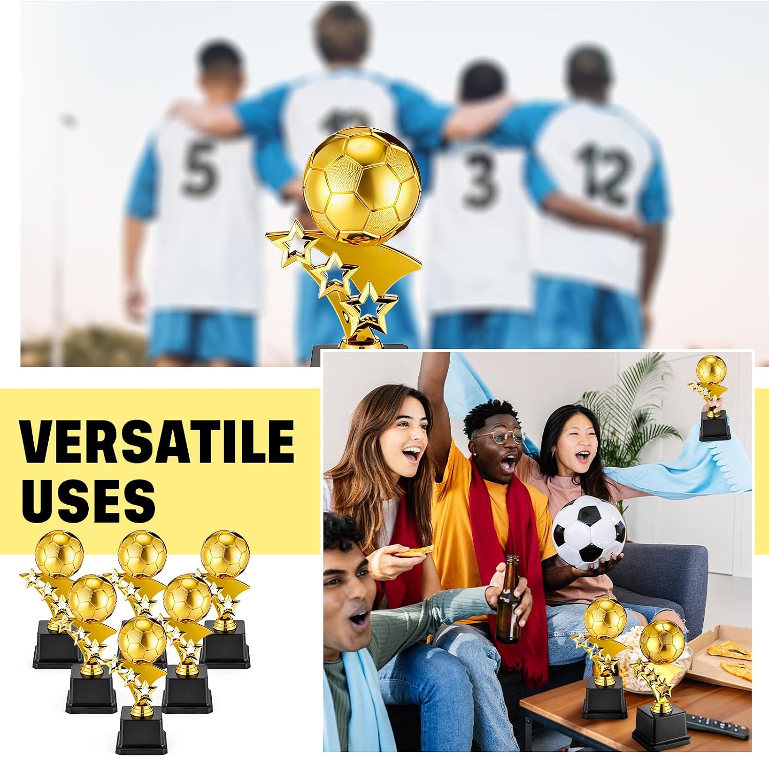 Soccer Trophies for Awards, 7.4 Inch Tall Gold Participation Plastic Trophy Cups Sports Tournament Contest Trophies
