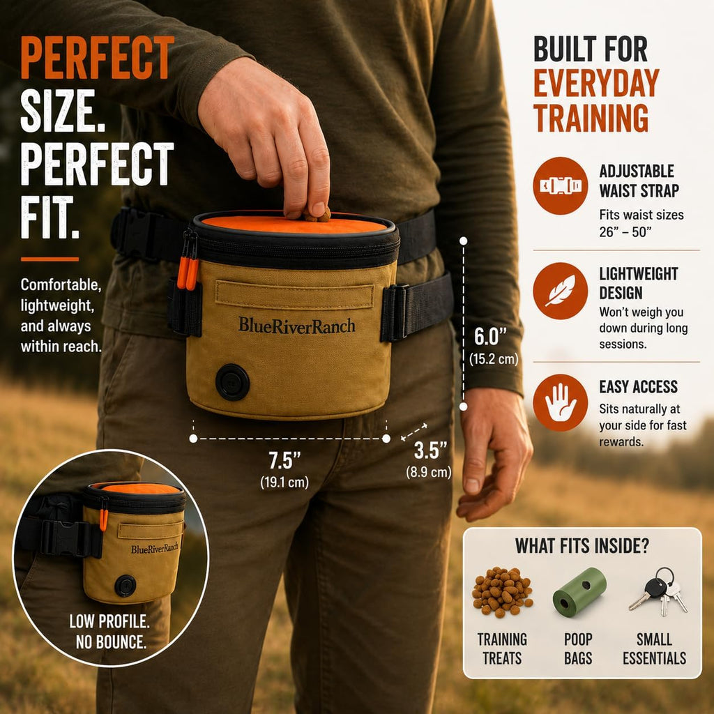 Dog Treat Pouch, Auto-Close One-Hand Access Training Treat Bag with Adjustable Waist Belt, Hands-Free Reward Pouch