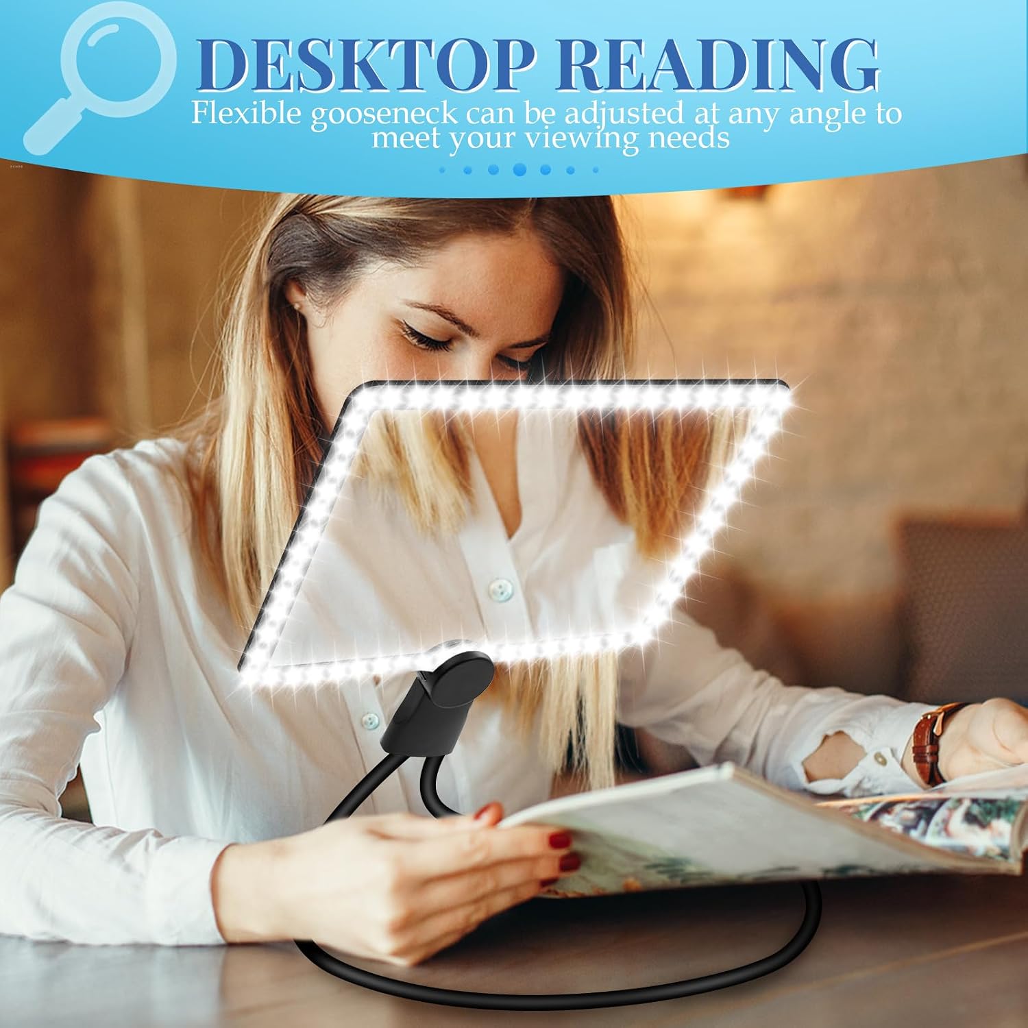 10x Large Neck Magnifying Glass for Reading with Light,Page Magnifier with Adjustable 50 Led Light Magnifier for