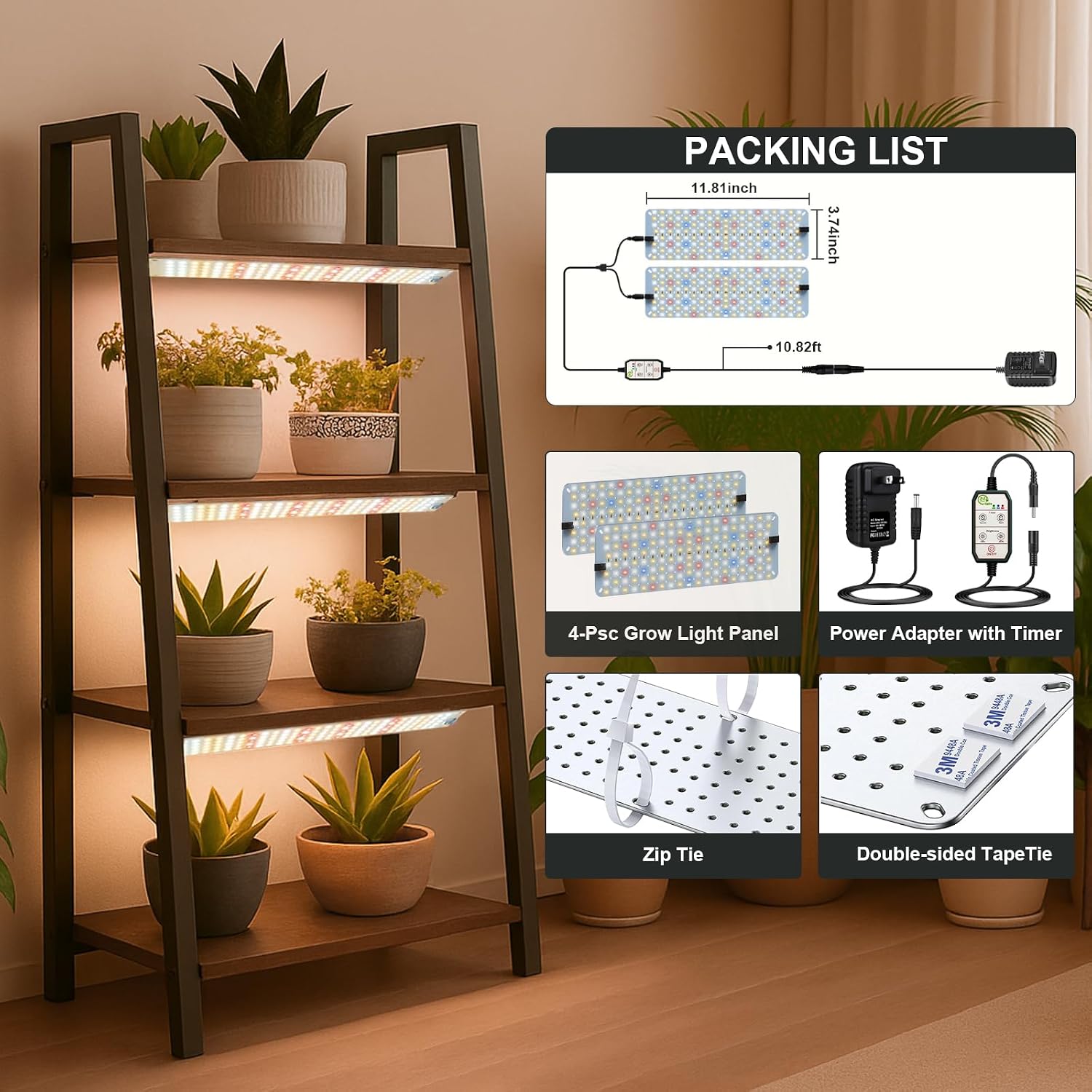 20W Panel Grow Lights for Indoor Plants,272LEDs Full Spectrum Grow Lights for Under Cabinet Plant, Grow Lamp with
