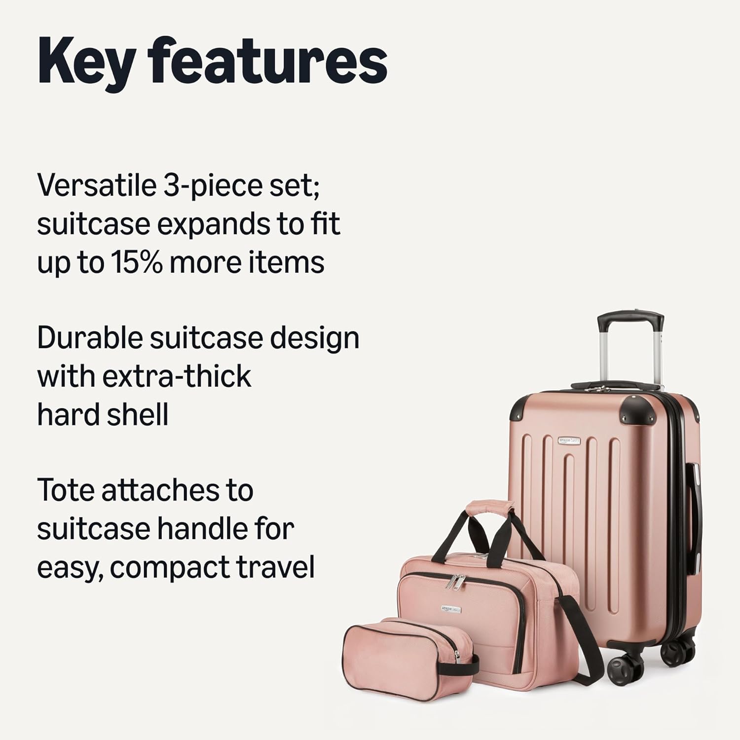 3-Piece Luggage Set, Including One 22" Expandable Hardside Suitcase With 8 Spinner Wheels, One 15-inch Tote Bag, and