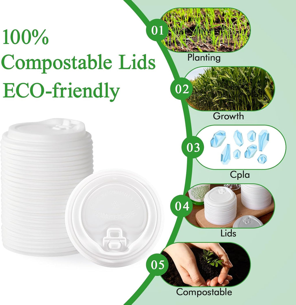 Compostable Coffee Cup Lids 200 Count, 3.54 inch CPLA Cup Lid
