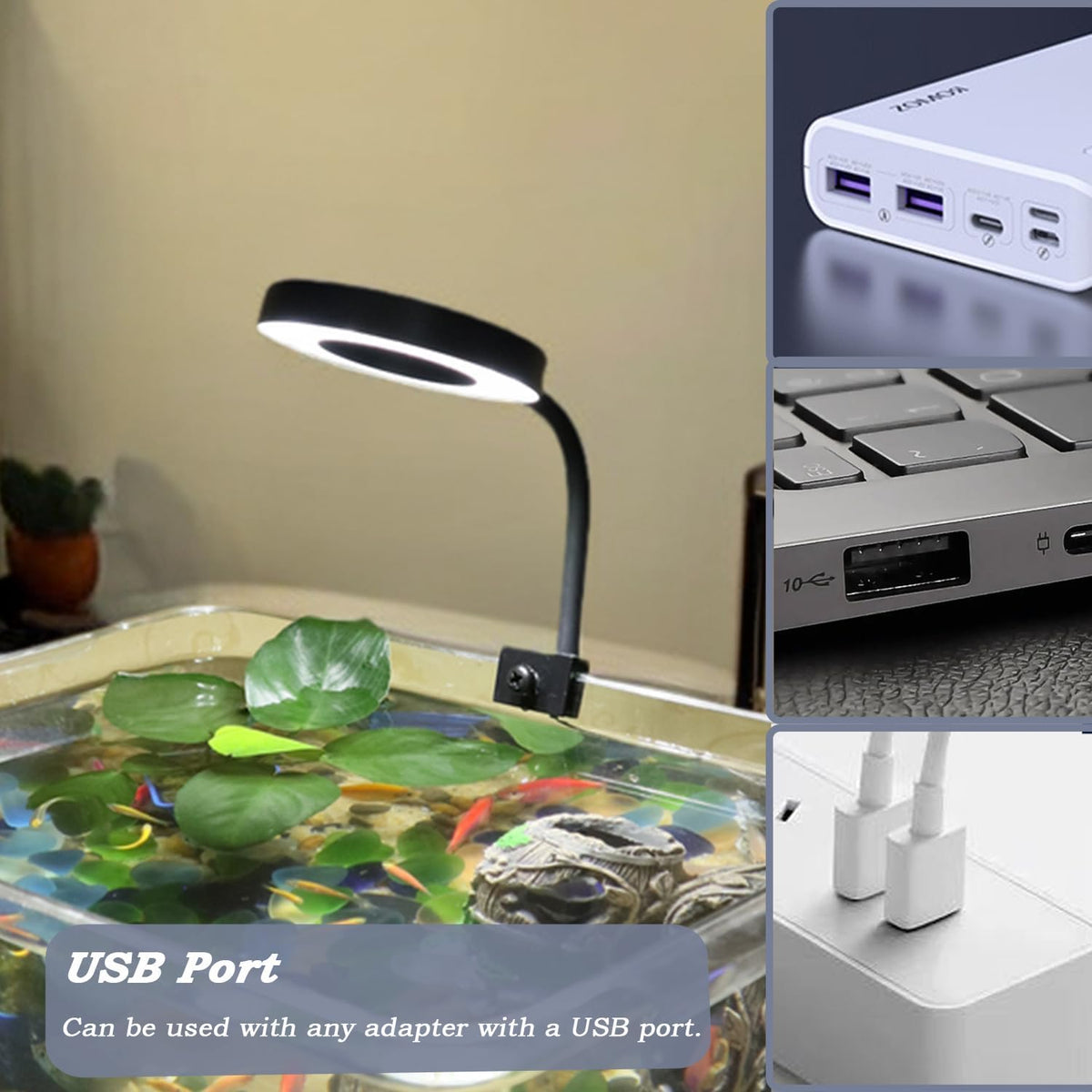 Upgraded Aquarium Light Clip On Fish Tank LED Light Small USB Light Dimmer Multi-Color White+Warm Yellow+Yellow 1 to