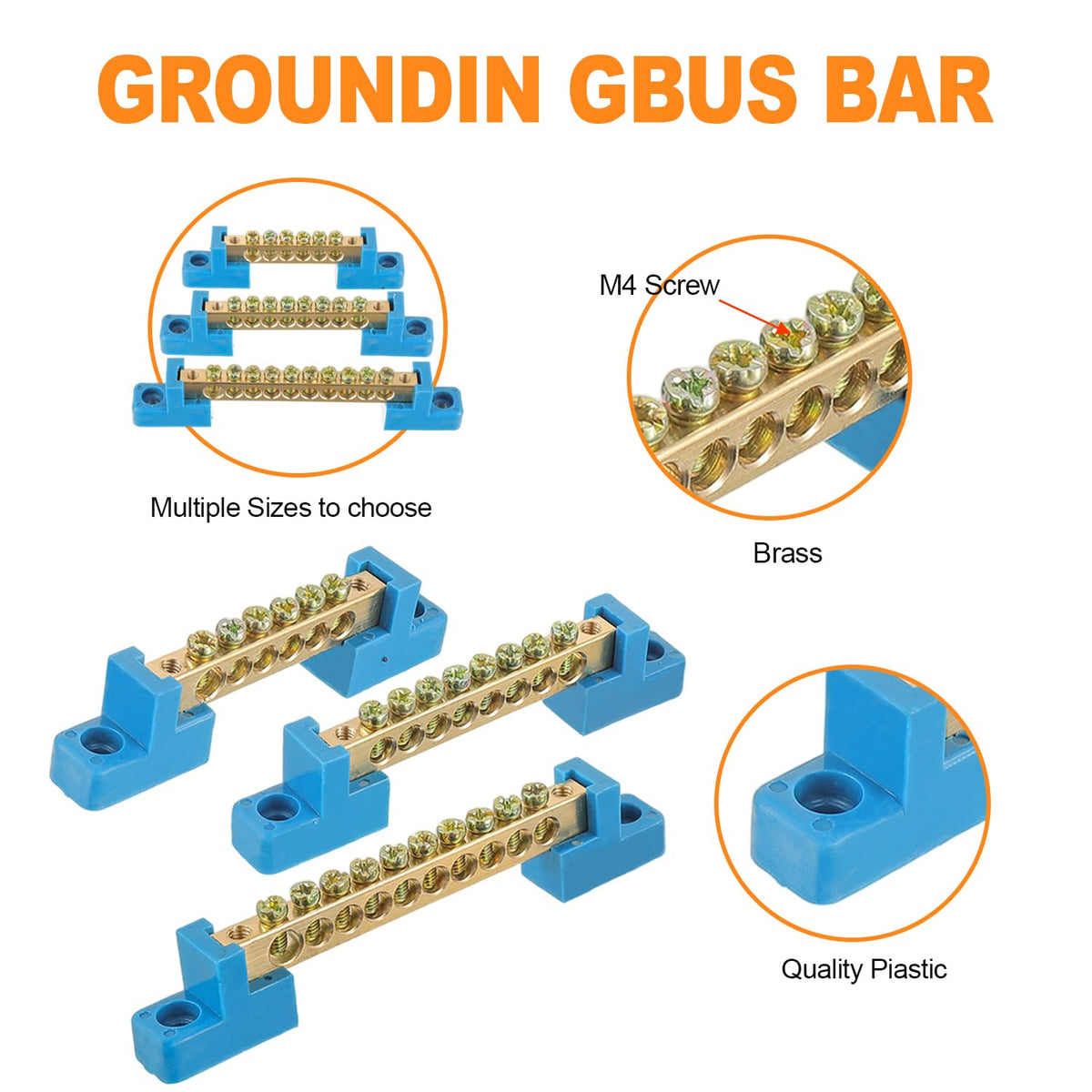 HUAREW 4PCS Grounding Bus Bar 10 Positions
