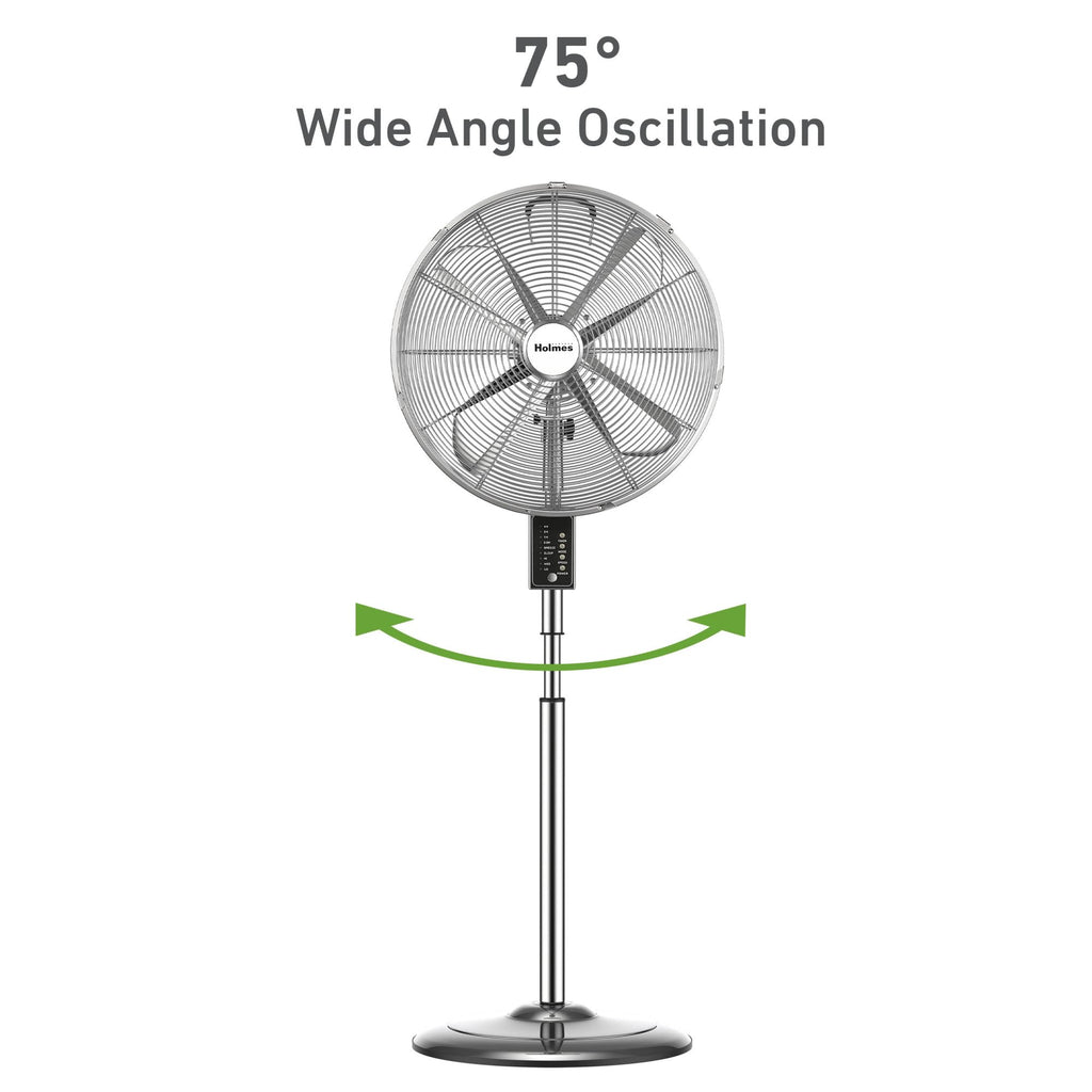 16" Vintage Digital Metal Stand Fan with Remote, Chrome Silver