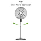 16" Vintage Digital Metal Stand Fan with Remote, Chrome Silver
