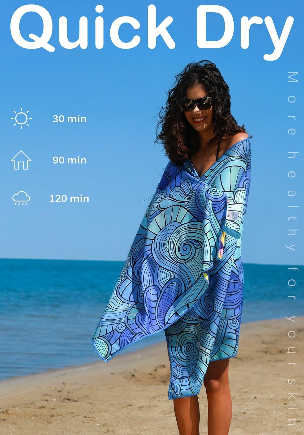 Microfiber Beach Towel,Compact 71x32 Inch,Lightweight,Blue | Extra Large,Sand Free,Thin,Absorbent,Quick Dry for