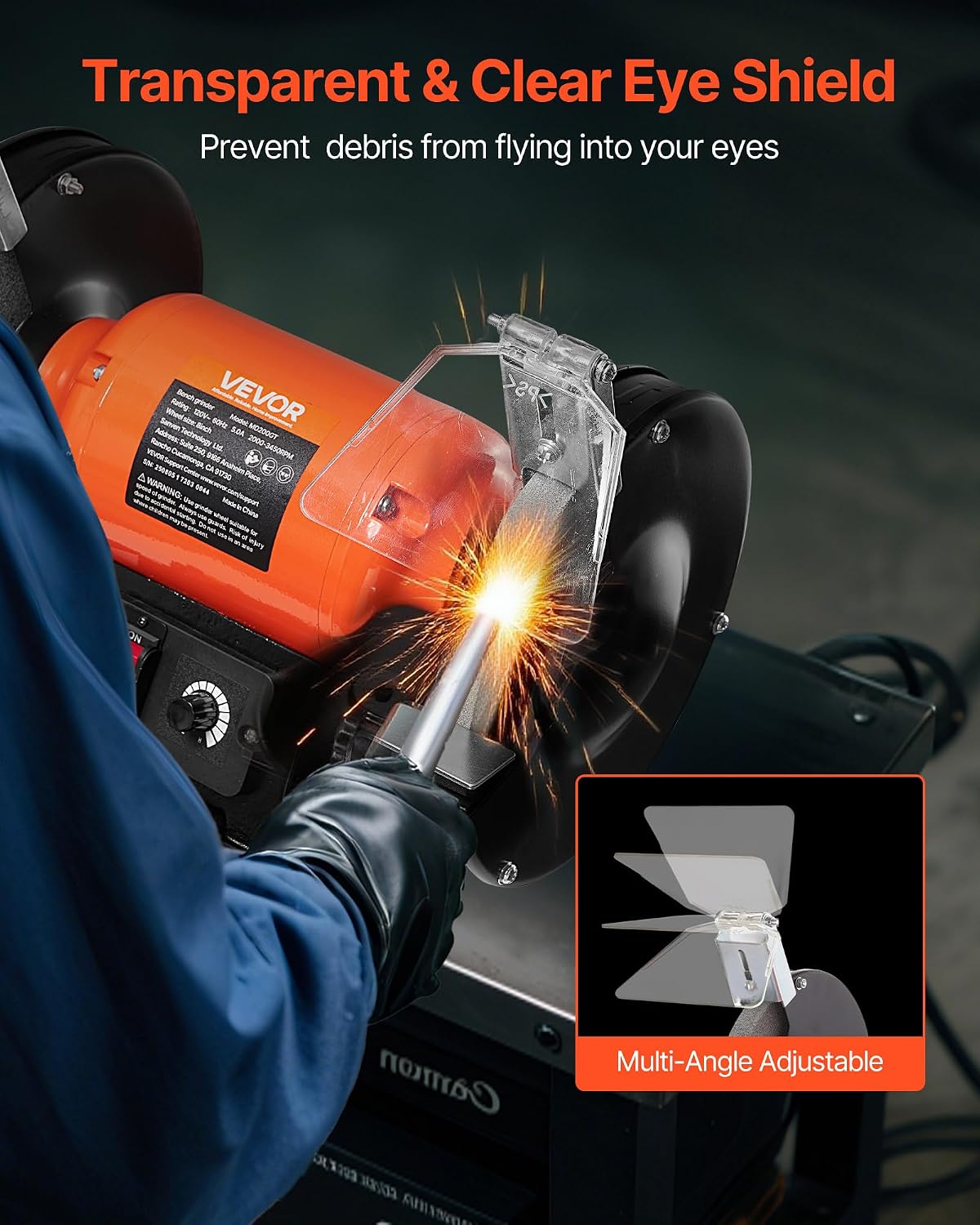 Bench Grinder, 8-inch Variable Speed Bench Grinder, 2000-3450RPM Table Grinders with 550W 5.0A 3/4Hp Induction Motor