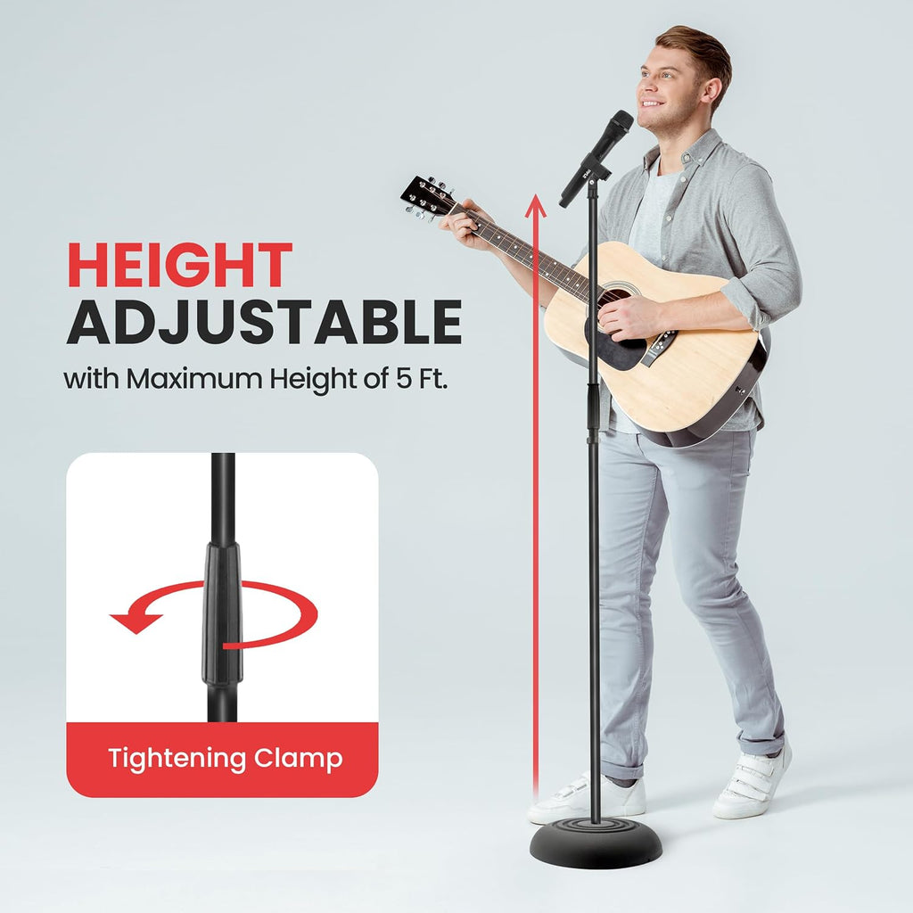 Universal Microphone Stand - Handheld Mic Compatible, Heavy Compact Base, Lightweight & Compact Design, 2.8 to 5 Ft