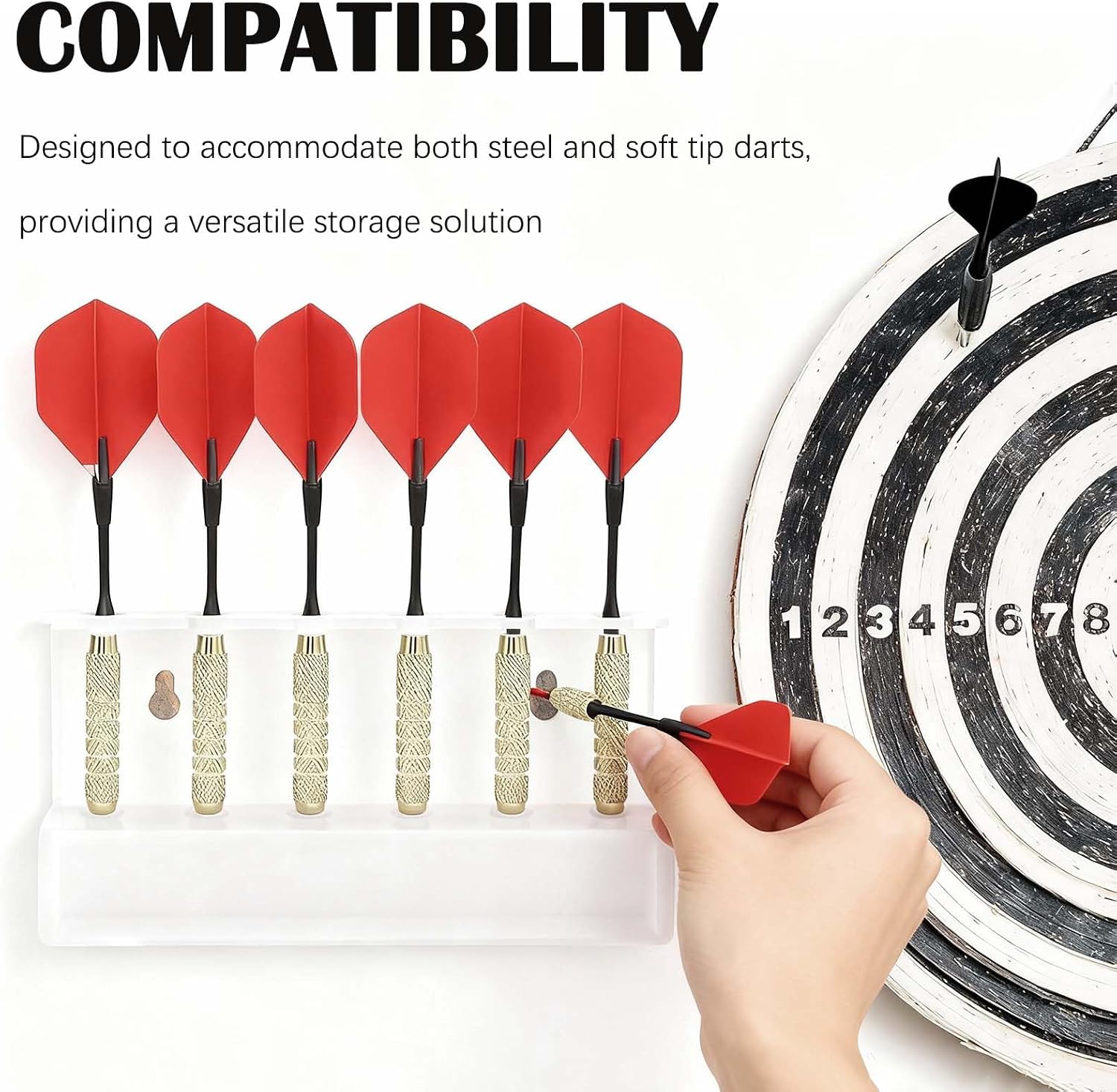 Acrylic Wall Mounted Dart Holder | Display Racks for 6 Steel or Soft Tip Darts | Storage Organizer Bracket | Ideal
