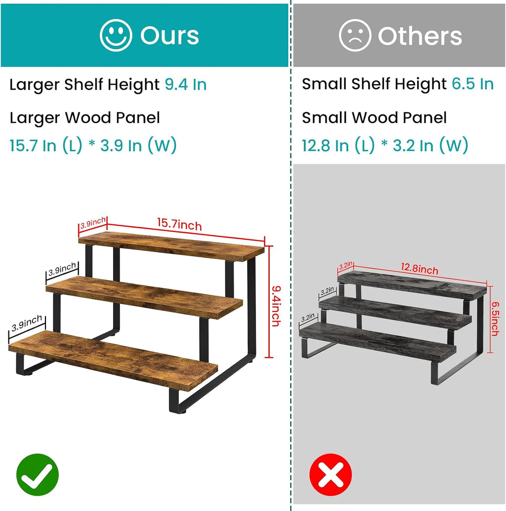3 Tier Wooden Display Riser Stand, Portable Products Display Shelf, 3 Step Straight Display Rack for Retail Tabletop