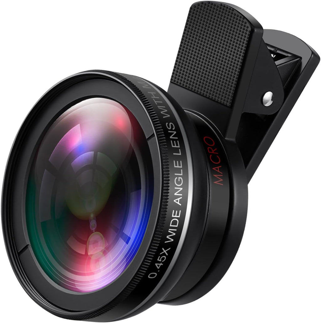 (Upgraded) Phone Camera Lens, 0.45X Super Wide Angle Lens, 15X Macro Lens, Clip-On 2 in 1 Professional for iPhone
