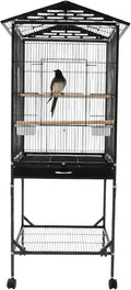 Large Heavy Duty Wrought Iron Bird Cage with Open Play Top Area & Rolling Stand, Spacious Flight Cage for Parrots