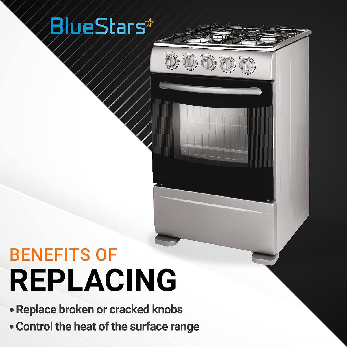 BlueStars 5-Pack W10594481 W10766544 Gas Range Stove Knobs - D-Shape Shaft