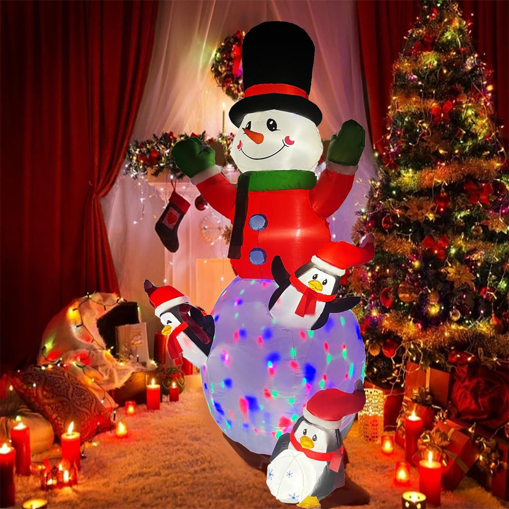 10ft Christmas Inflatable Outdoor Decoration, Kaleidoscope Penguin Snowman Inflatable Yard Decoration with LED Lights