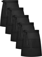 5 Pack Half Bistro Aprons with 2 Pockets Unisex Server, Black