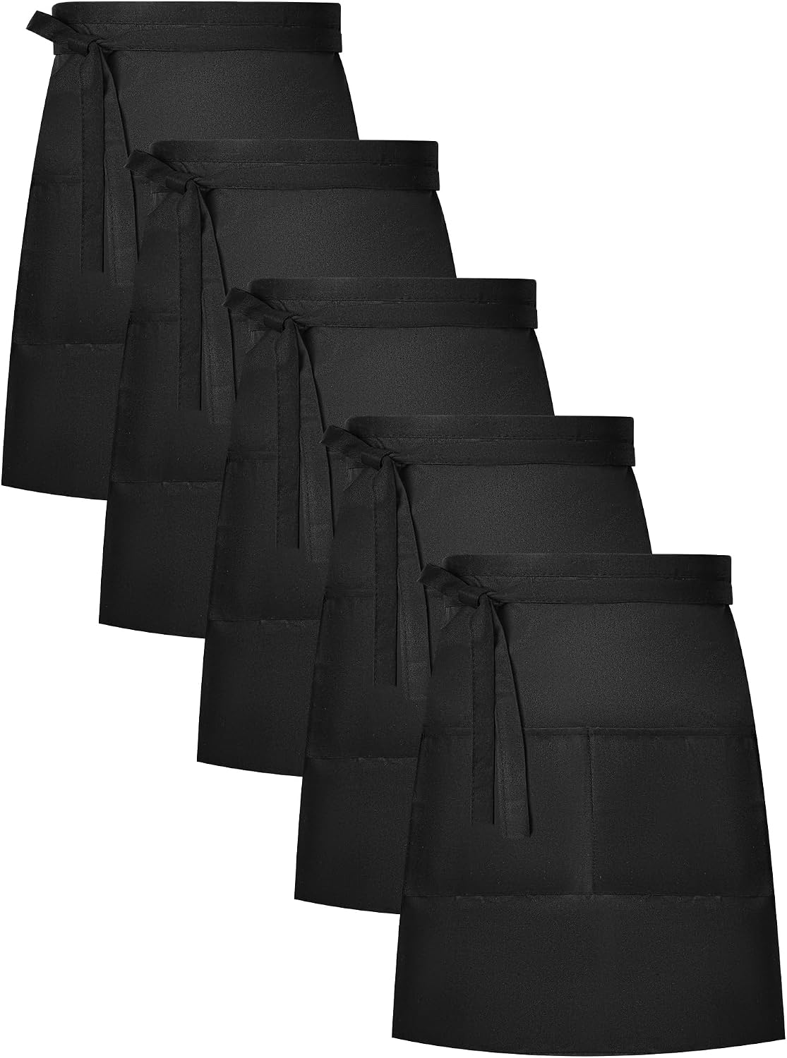 5 Pack Half Bistro Aprons with 2 Pockets Unisex Server, Black