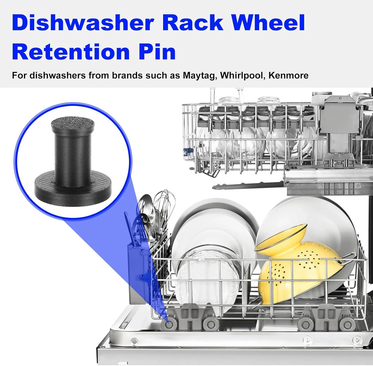 Dishwasher Rack Wheel Retention Pin For Maytag, Whirlpool, Kenmore, Kitchenaid Dishwasher Wheel AP5983730, PS11722152, W10195416V -8 PCS