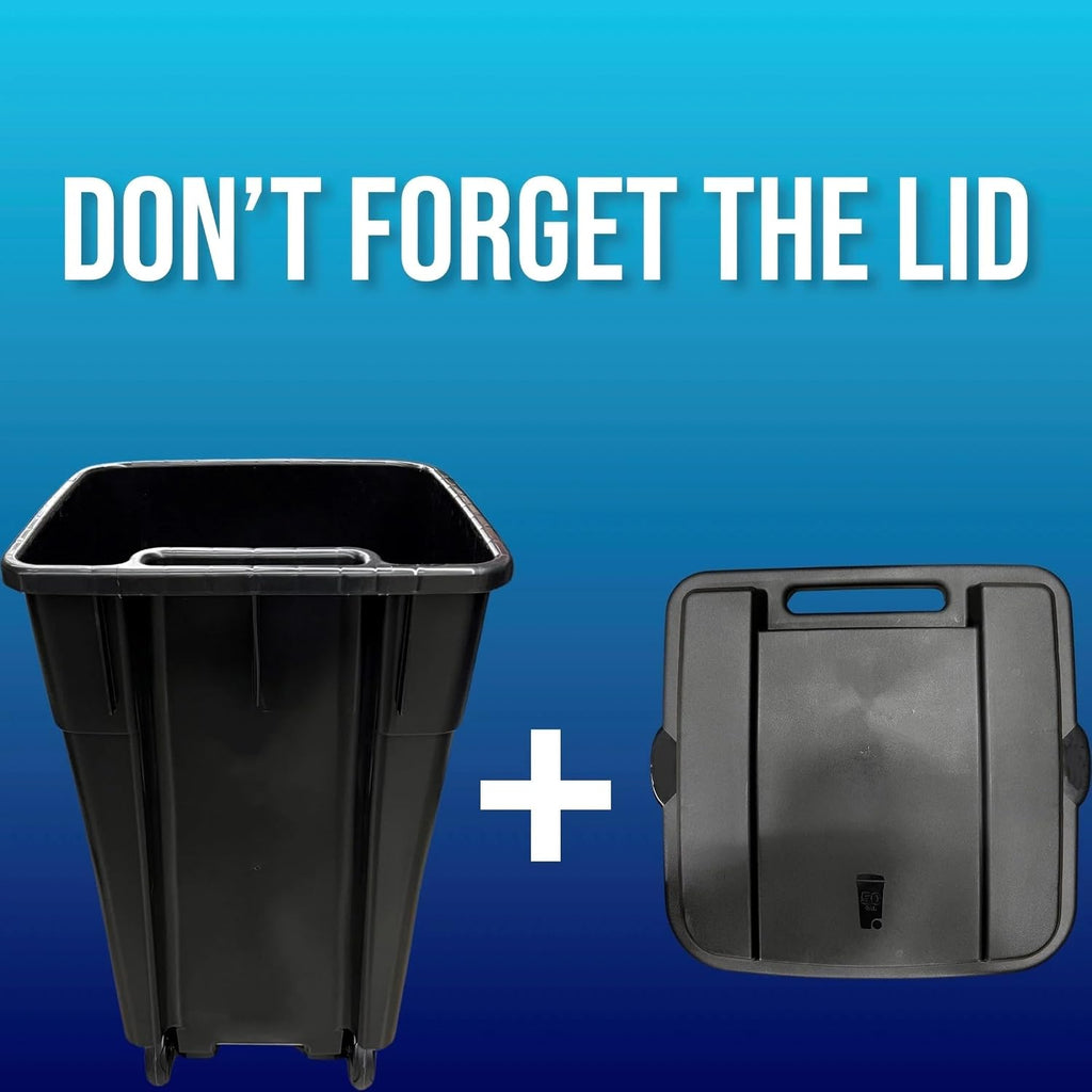 50 Gallon Wheeled Trash Can, Heavy Duty Plastic Garage Garbage Bin with Lid | Shatterproof Snap-fit lid locks Trash